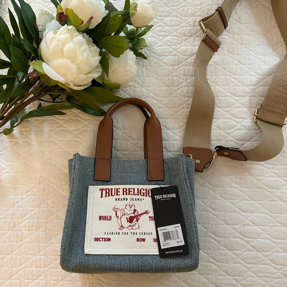 NWT True Religion Denim Mini Tote Bag w/ Leather Handles & Strap🛍️🎀